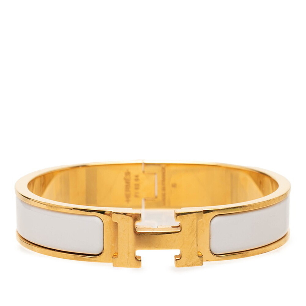 Hermes Click H PM Bracelet Bangle Gold White Plated Enamel Women's HERMES